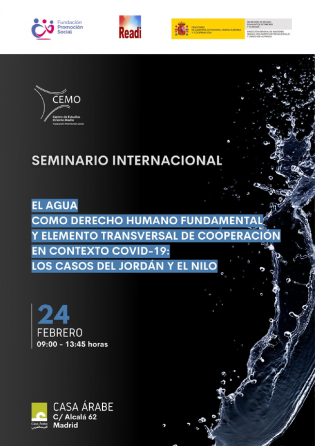 Seminario: “El agua como derecho humano fundamental y elemento transversal de cooperación en contexto COVID-19: los casos del Jordán y el Nilo”, en Casa Árabe de Madrid