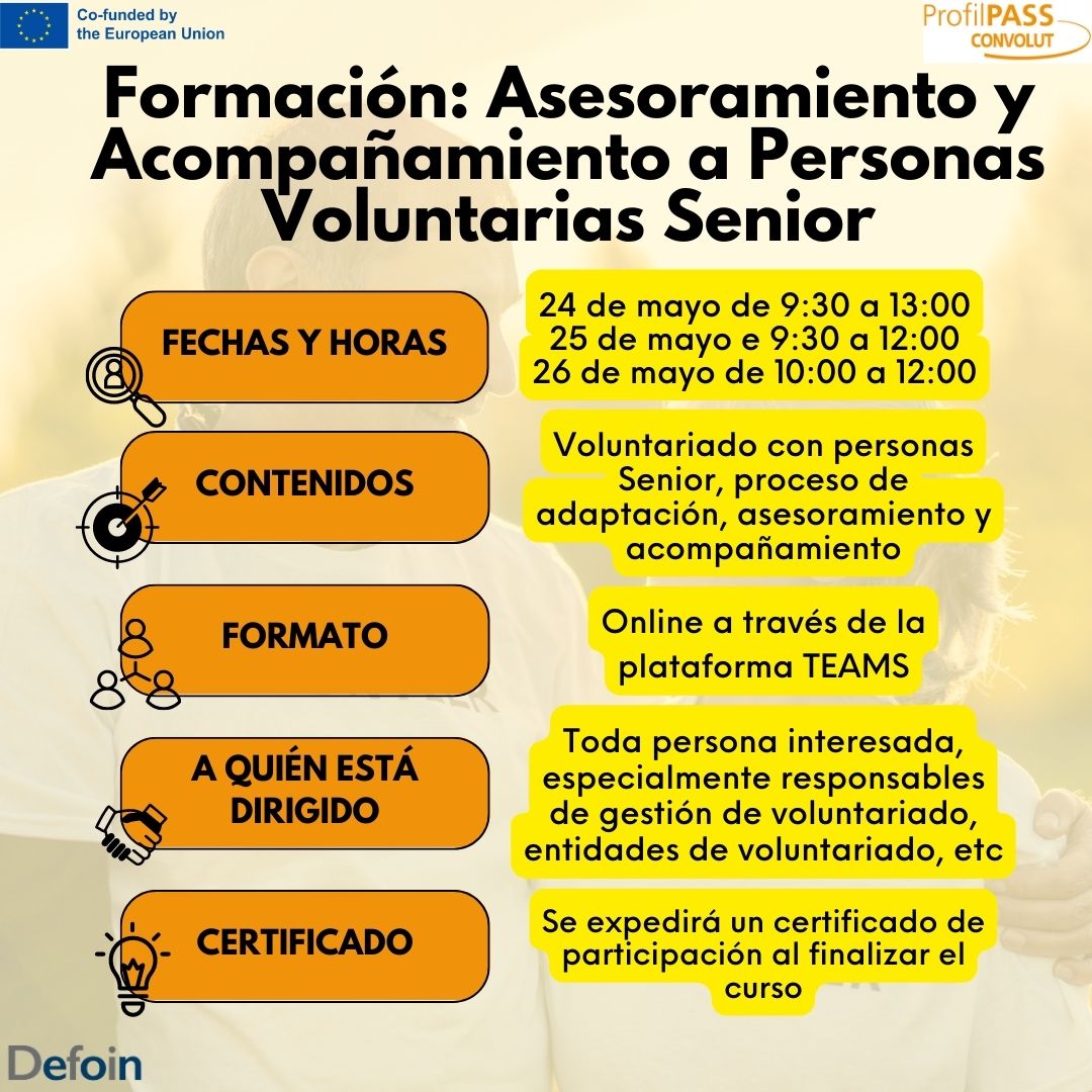 Defoin lanza la Formación “Acompañamiento y Asesoramiento a Personas Voluntarias Senior” del proyecto CONVOLUT